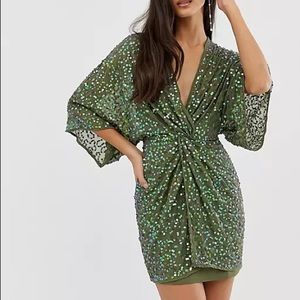 ASOS Scatter Sequin Knot Kimono Mini Dress- Sz 8